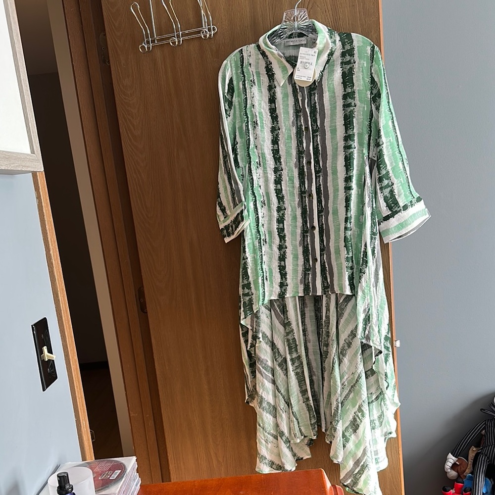 Striped Green and White Women's Blouse